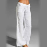 Women Cotton Linen Pants Vintage Wide Leg Pants Palazzo 06 / S-01-10