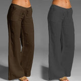 Women Cotton Linen Pants Vintage Wide Leg Pants Palazzo 06 / S-6