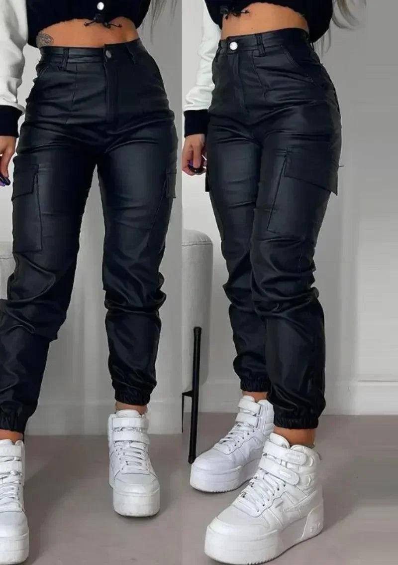 Women Elegant Harajuku Streetwear Black Cargo Pants Black / L-Black-1