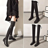 Women Fleece Flat Elastic Over Knee Slim Boots-6