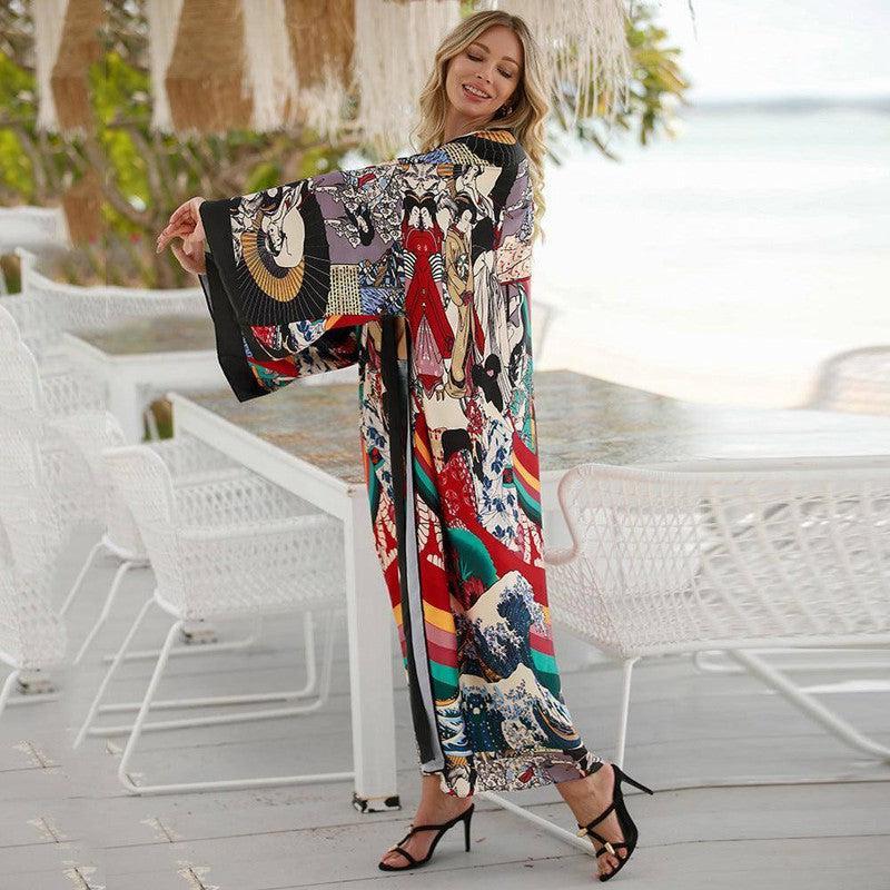 Women's Fashion Bohemian Long Dress Retro Style Long Sleeve-XK09-10