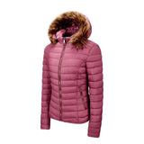 Women's fur collar cotton hooded jacket-Red-1