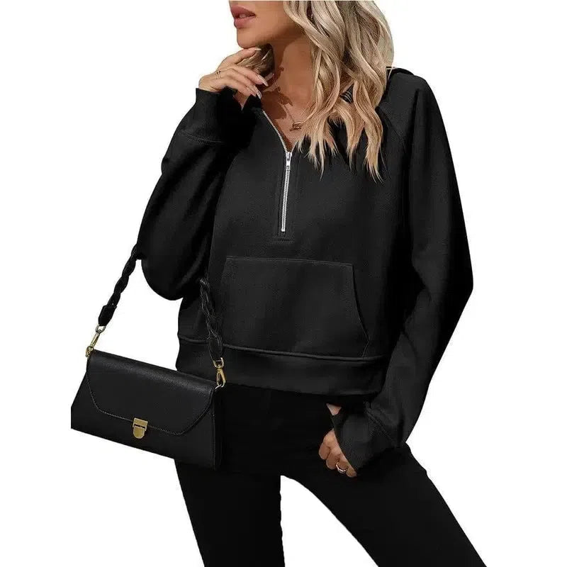 Women's Half Zip Pullover Hooded Sweatshirt Fleece Short-10