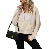 Women's Half Zip Pullover Hooded Sweatshirt Fleece Short-9