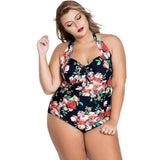 Women's Halterneck Sexy Gathered Plus Size One-piece-2