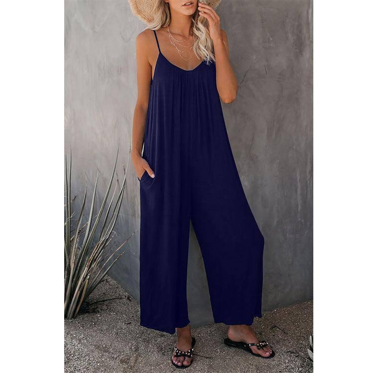 Women's Loose Sleeveless Jumpsuits Romper Jumpsuit With-Dark blue-7