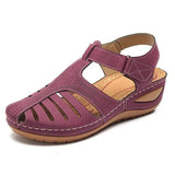 Women's Plus Size Retro Sandals Round Toe Wedge Sandals-Winered-3