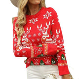 Women's Round Neck Snow Elk Christmas Sweater-6