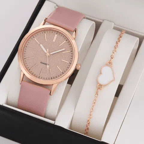 Women's Round Pointer Quartz Watch Set-6