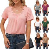 Women's Short-sleeved T-shirt Summer Button Square Collar-1