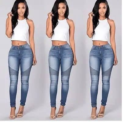 Women's stretch Slim folds stitching feet jeans pencil pants-1