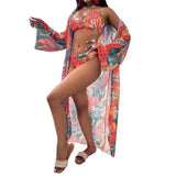 Women's Three-Piece Printed Bikini Split Swimsuit Women-Orange-3