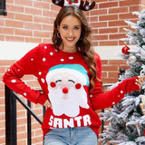 Women's Tops Santa Pullover Sweater Autumn And Winter Letter-Red-1