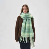 Women's White And Green Plaid Scarf-Thick Green Plaid-3