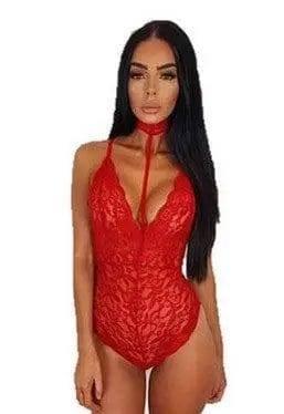 Women Plus Size Teddy Lingerie-Red-3