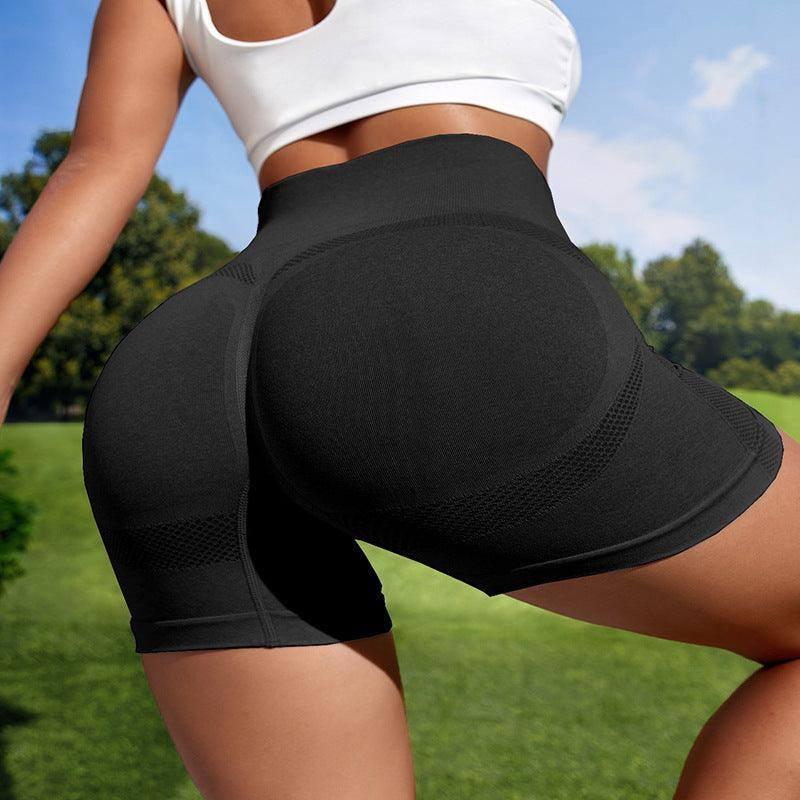 Women Sport Seamless Short Leggings High Waist Elastic Solid Yoga Leggings Ftness Gym Trainning Joggings Pants-Black-7