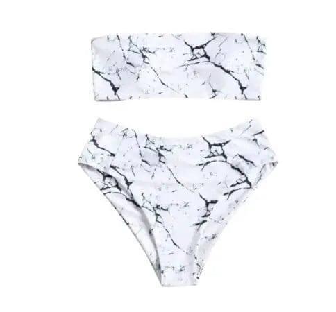 Women Wrapped Marble Printed Swimsuit Bikini Split-1