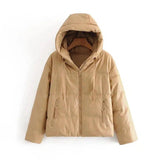 Women's Puffer Jacket with Zip Pockets-Khaki-2