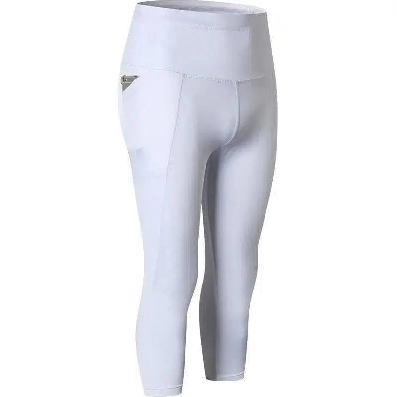 Women's Yoga Capri Pants Pocket-White-3