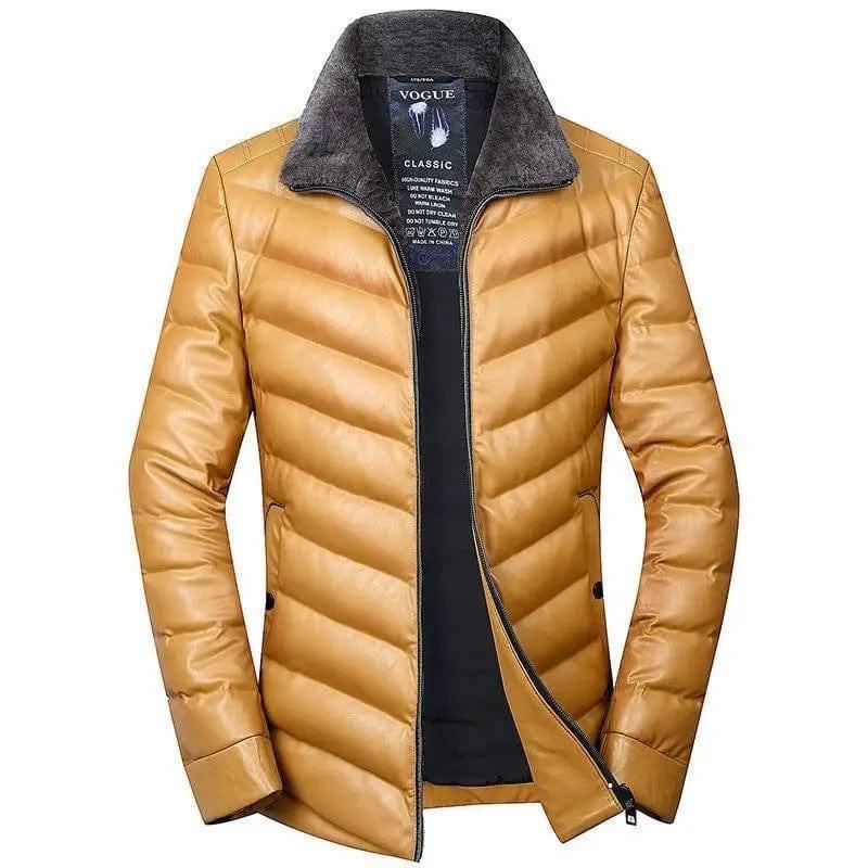 Wool collar youth men's leather down jacket short warm down-1