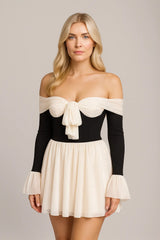 Γυναικείο Off-shoulder φόρεμα που ταιριάζει με το χρώμα