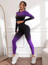 Women Yoga 2 Pieces Workout Outfits Seamless High Waist-6